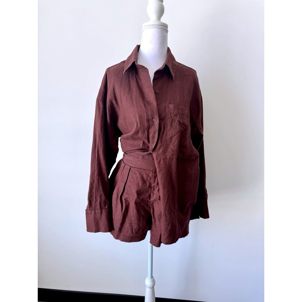 Abercrombie Oversized Set 2pc Linen Blend Button Down + Pleated Shorts Sz S - Picture 3 of 12
